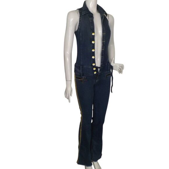 SCORPIO Denim Jumpsuit, 1 JR, Button front, low rise, Flare/fringe hem, Pockets - Picture 3 of 11
